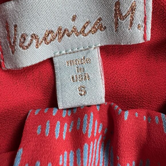 Veronica M Dress Sz S Red & Blue Flutter Sleeve Cold Shower Elastic Summer $189 - Picture 5 of 10